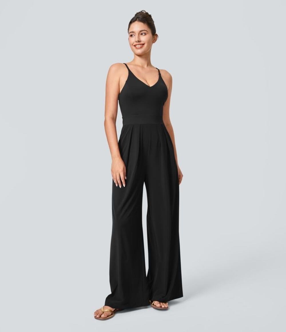 NWT Halara Breezeful Backless Pocket Wide Leg Jumpsuit Sz L
